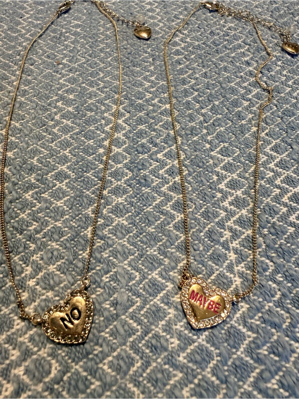 Betsey Johnson "No" & "Maybe" Rhinestone Heart Necklace Set